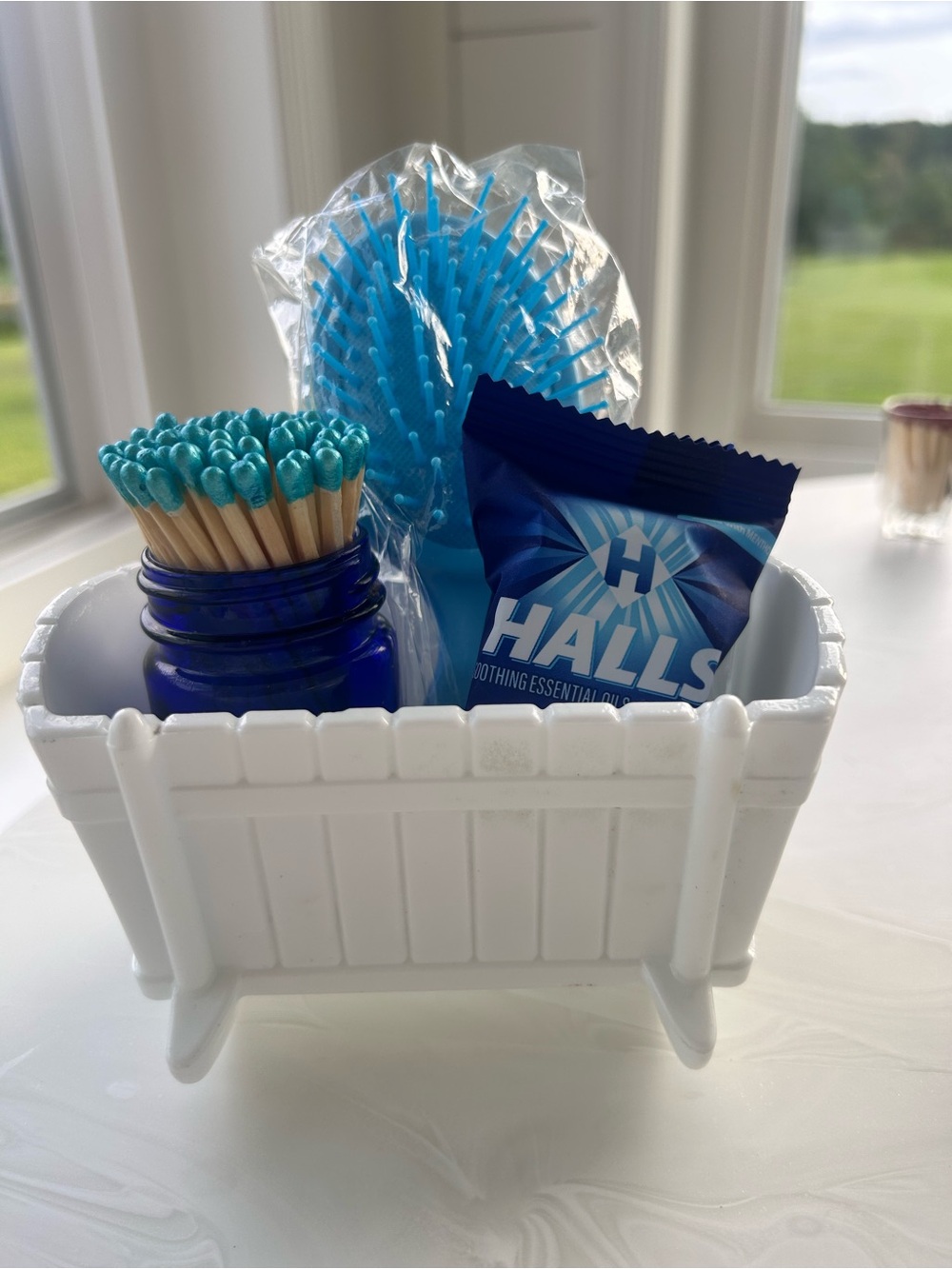Restyle vintage milk glass bassinet planter cobalt blue storage matches gift set